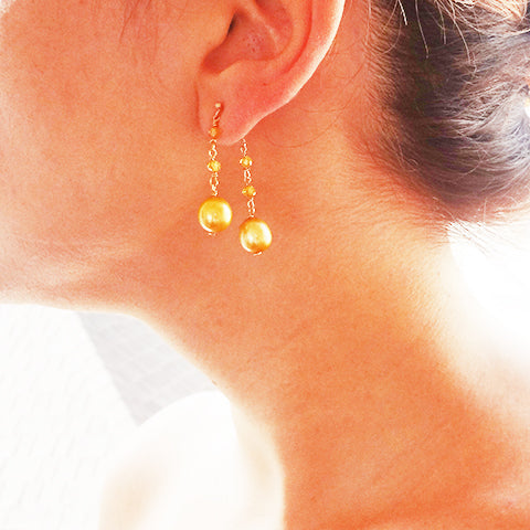 Pearls and Yellow Sapphire Earrings