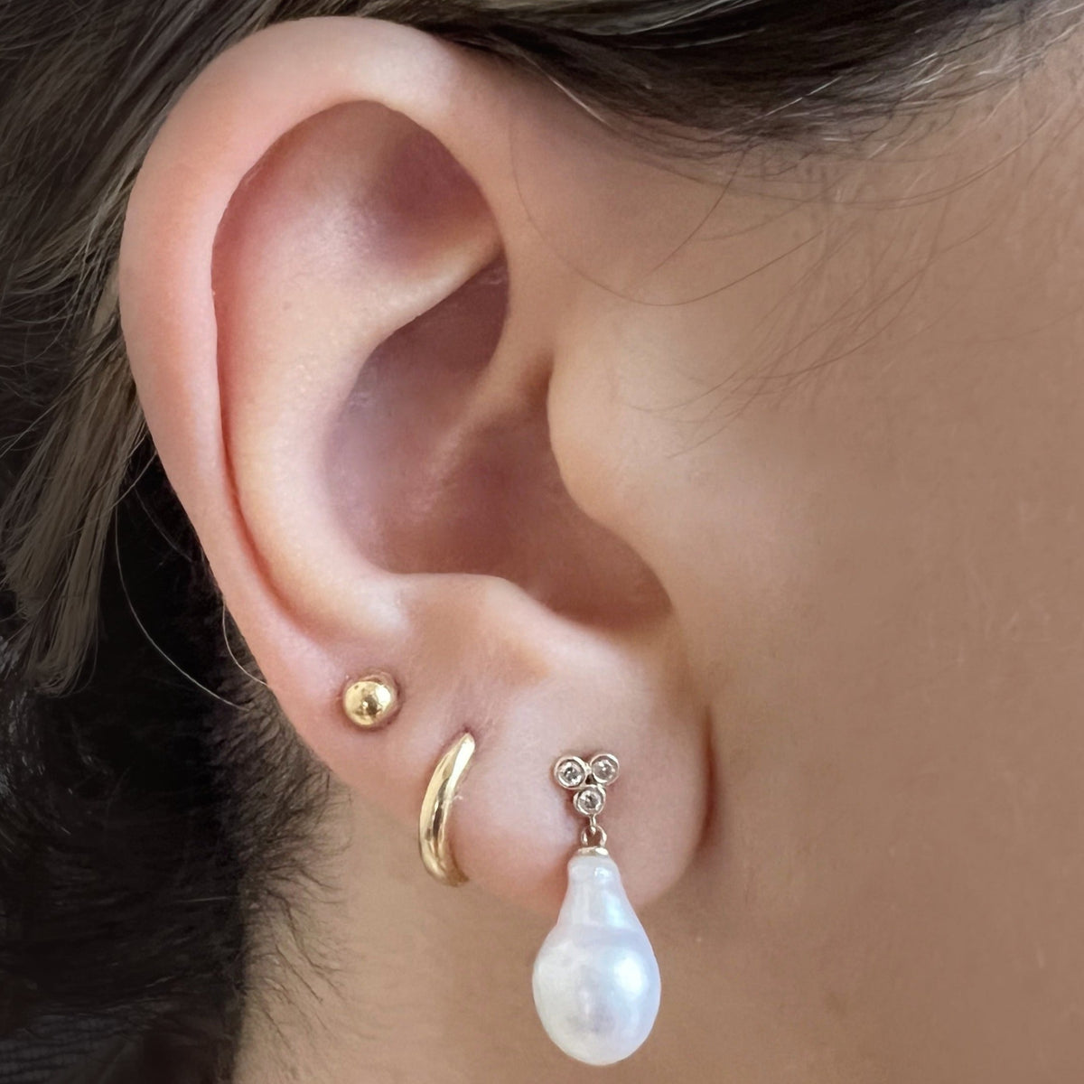Trio Diamond with Dangling Pearl Earring