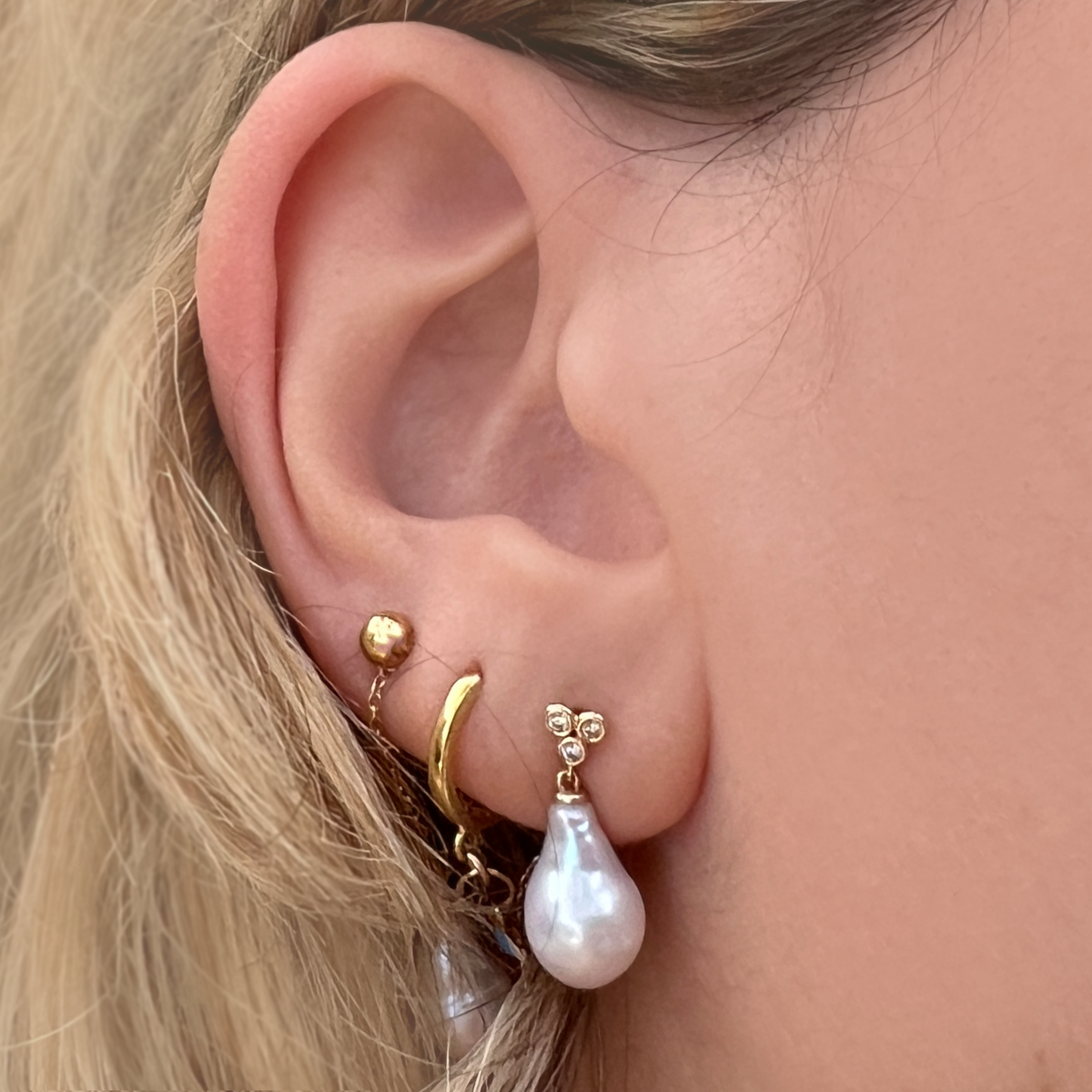 Trio Diamond with Dangling Pearl Earring