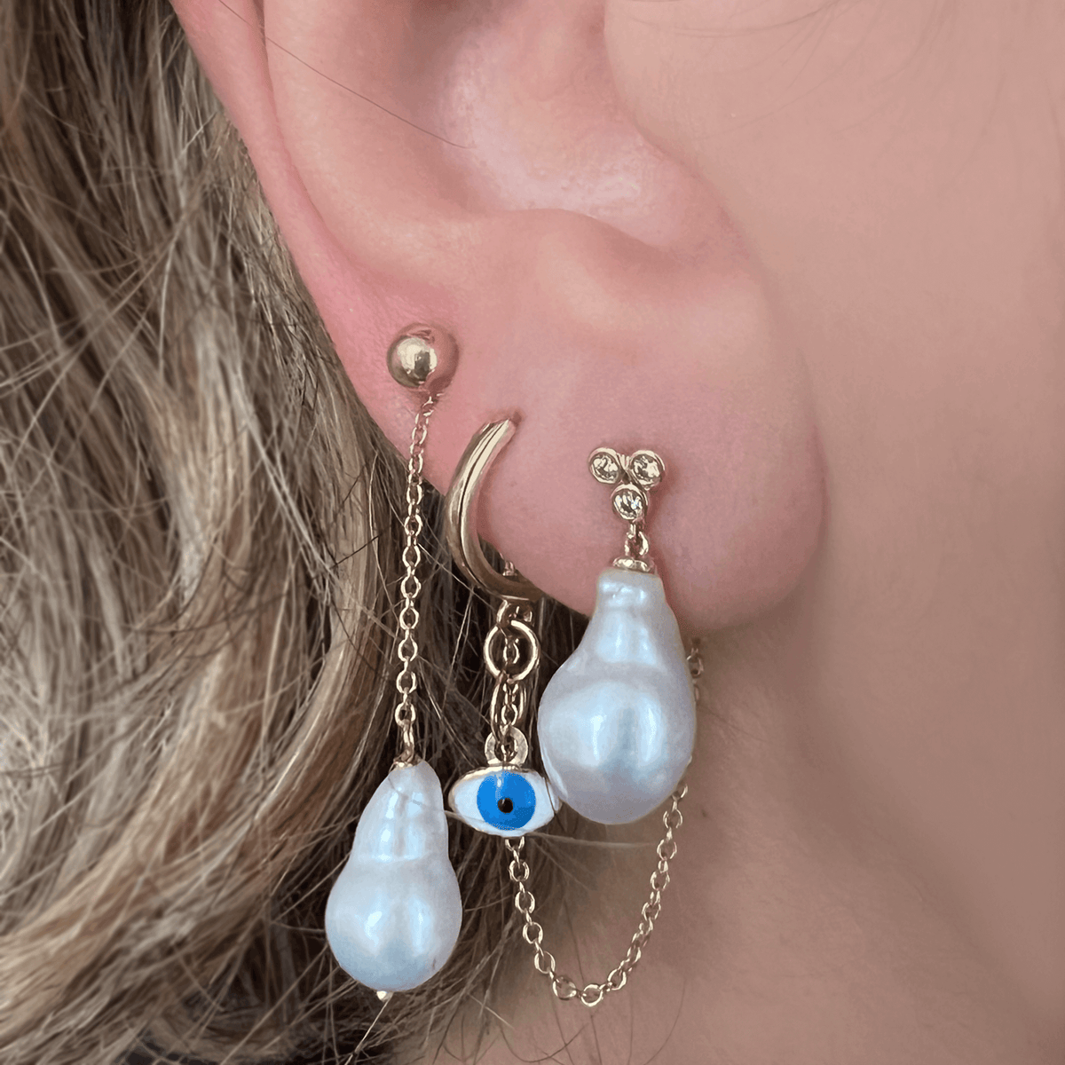 Trio Diamond with Dangling Pearl Earring