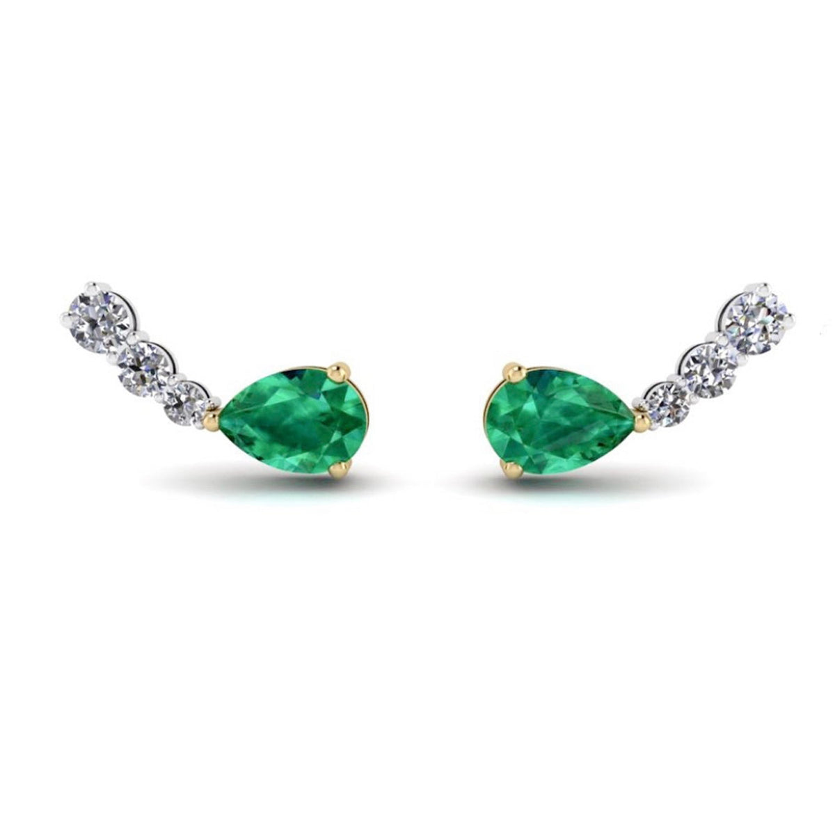 Emerald with three diamonds stud earring