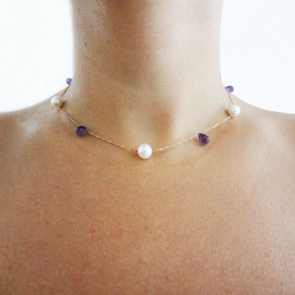 Purple Amethysts and Pearls Necklace